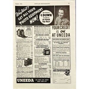UNEEDA "Why Wait? Get All Your Photo Equipment Now!" Vintage Print Ad 1941